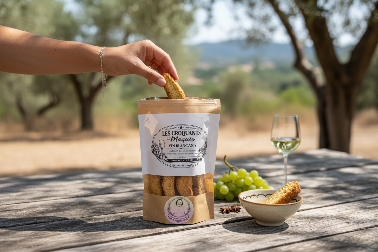 Les Croquants du Maquis Anisé - Biscuits artisanaux subtilement parfumés au vin blanc et à l’anis, inspirés de la tradition corse