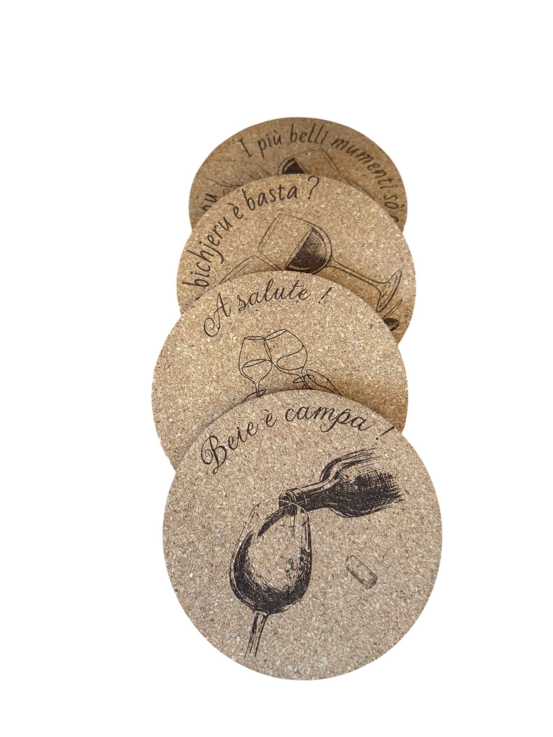 Lot de 4 sous verres en Liège gravés - Maison Andea - I Biscotti di Mammone