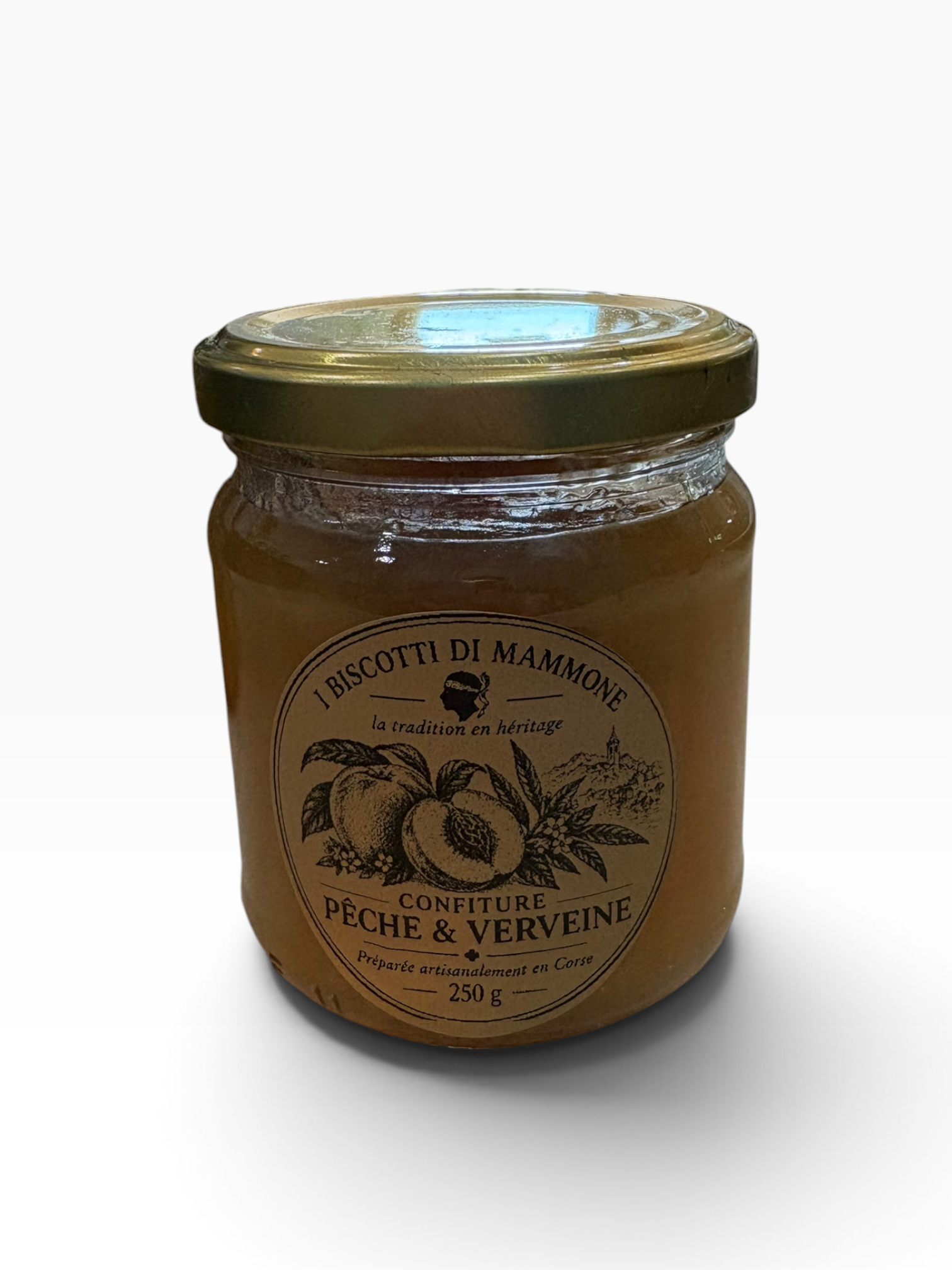 Confiture artisanale Pêche & Verveine – Fait maison en Corse – 250 g